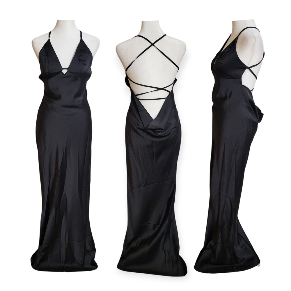 Satin Fun Night Out Maxi Dress Slip Gown Black Preppy Party Sassy 4 NWT SHEINBAE